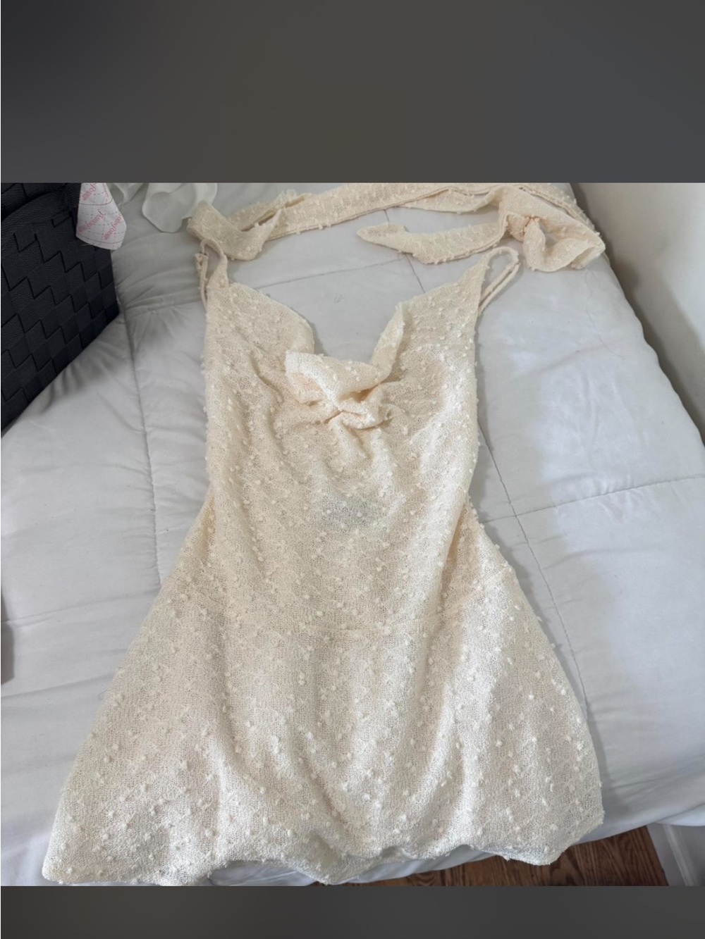 Peppermayo Cream Mini Dress with Tie-Strap Neckline